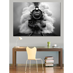Buhar Çıkaran Siyah Tren Dekoratif Kanvas - Mdf Ahşap Tablo