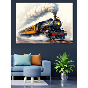 Buharlı Tren Yolculuğu Manzarası Dekoratif Kanvas - Mdf Ahşap Tablo 25x35 cm