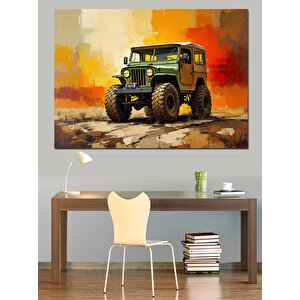 Sarı Arka Planlı Jeep Dekoratif Kanvas - Mdf Ahşap Tablo 50x70 cm