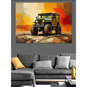 Sarı Arka Planlı Jeep Dekoratif Kanvas - Mdf Ahşap Tablo 50x70 cm