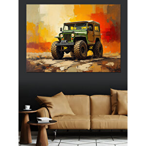 Sarı Arka Planlı Jeep Dekoratif Kanvas - Mdf Ahşap Tablo 50x70 cm