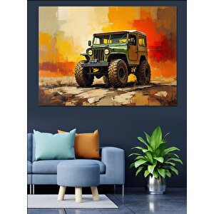 Sarı Arka Planlı Jeep Dekoratif Kanvas - Mdf Ahşap Tablo