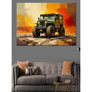 Sarı Arka Planlı Jeep Dekoratif Kanvas - Mdf Ahşap Tablo