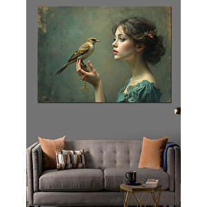 Serçeli Zarif Kadın Dekoratif Kanvas - Mdf Ahşap Tablo 70x100 cm