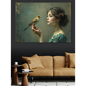 Serçeli Zarif Kadın Dekoratif Kanvas - Mdf Ahşap Tablo