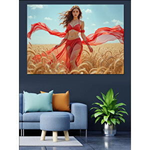 Buğday Tarlasında Kadın Dekoratif Kanvas - Mdf Ahşap Tablo 35x50 cm