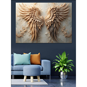 Altın Renkli Melek Kanatları Dekoratif Kanvas - Mdf Ahşap Tablo 70x100 cm