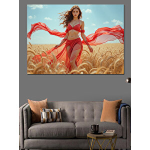 Buğday Tarlasında Kadın Dekoratif Kanvas - Mdf Ahşap Tablo 100x140 cm