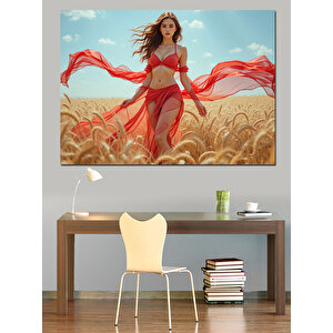 Buğday Tarlasında Kadın Dekoratif Kanvas - Mdf Ahşap Tablo 100x140 cm