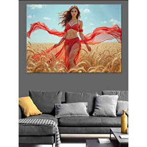 Buğday Tarlasında Kadın Dekoratif Kanvas - Mdf Ahşap Tablo