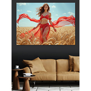 Buğday Tarlasında Kadın Dekoratif Kanvas - Mdf Ahşap Tablo
