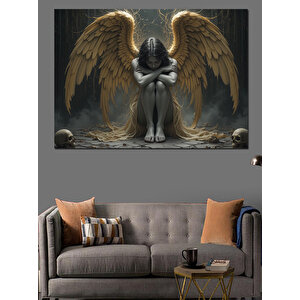 Karanlıkta Diz Çöken Melek Dekoratif Kanvas - Mdf Ahşap Tablo 35x50 cm