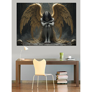 Karanlıkta Diz Çöken Melek Dekoratif Kanvas - Mdf Ahşap Tablo 35x50 cm