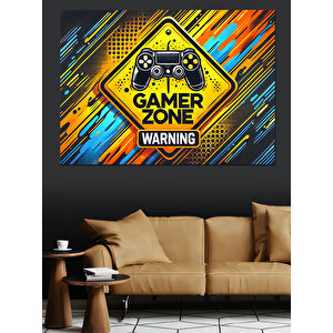 Sarı Siyah Gamer Zone Posteri Dekoratif Kanvas - Mdf Ahşap Tablo 25x35 cm