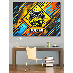 Sarı Siyah Gamer Zone Posteri Dekoratif Kanvas - Mdf Ahşap Tablo
