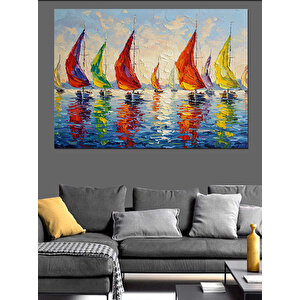 Renkli Yelkenli Tekneler Yarışı Dekoratif Kanvas - Mdf Ahşap Tablo 70x100 cm