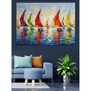 Renkli Yelkenli Tekneler Yarışı Dekoratif Kanvas - Mdf Ahşap Tablo