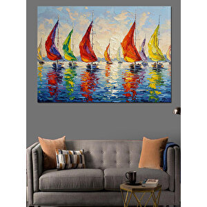 Renkli Yelkenli Tekneler Yarışı Dekoratif Kanvas - Mdf Ahşap Tablo