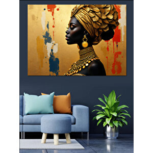 Altın Taçlı Kadın Dekoratif Kanvas - Mdf Ahşap Tablo