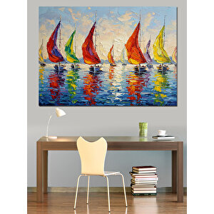 Renkli Yelkenli Tekneler Yarışı Dekoratif Kanvas - Mdf Ahşap Tablo 100x140 cm