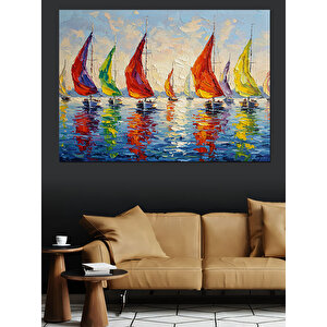 Renkli Yelkenli Tekneler Yarışı Dekoratif Kanvas - Mdf Ahşap Tablo 100x140 cm