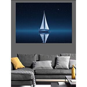 Gece Yelkenli Manzarası Dekoratif Kanvas - Mdf Ahşap Tablo