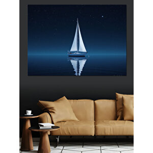 Gece Yelkenli Manzarası Dekoratif Kanvas - Mdf Ahşap Tablo