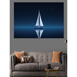 Gece Yelkenli Manzarası Dekoratif Kanvas - Mdf Ahşap Tablo 25x35 cm
