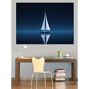 Gece Yelkenli Manzarası Dekoratif Kanvas - Mdf Ahşap Tablo 25x35 cm