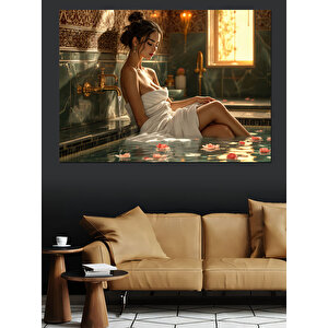 Banyoda Dinlenen Kadın Dekoratif Kanvas - Mdf Ahşap Tablo 25x35 cm