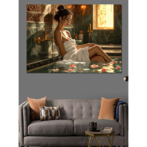 Banyoda Dinlenen Kadın Dekoratif Kanvas - Mdf Ahşap Tablo