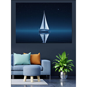 Gece Yelkenli Manzarası Dekoratif Kanvas - Mdf Ahşap Tablo 50x70 cm
