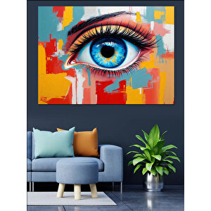 Mavi Göz Ve Renkler Dekoratif Kanvas - Mdf Ahşap Tablo 70x100 cm