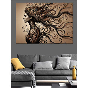 Karmaşık Saçlı Kadın Silüeti Dekoratif Kanvas - Mdf Ahşap Tablo 50x70 cm