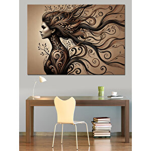 Karmaşık Saçlı Kadın Silüeti Dekoratif Kanvas - Mdf Ahşap Tablo