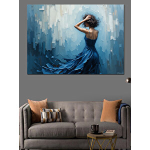 Mavi Elbiseli Kadın Dekoratif Kanvas - Mdf Ahşap Tablo 50x70 cm