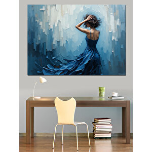 Mavi Elbiseli Kadın Dekoratif Kanvas - Mdf Ahşap Tablo 50x70 cm
