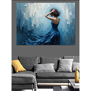 Mavi Elbiseli Kadın Dekoratif Kanvas - Mdf Ahşap Tablo 50x70 cm