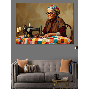 Dikiş Makinesinde Çalışan Kadın Dekoratif Kanvas - Mdf Ahşap Tablo