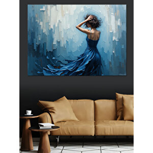 Mavi Elbiseli Kadın Dekoratif Kanvas - Mdf Ahşap Tablo