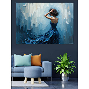 Mavi Elbiseli Kadın Dekoratif Kanvas - Mdf Ahşap Tablo