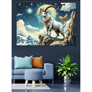 Dağ Zirvesinde Beyaz Oğlak Dekoratif Kanvas - Mdf Ahşap Tablo