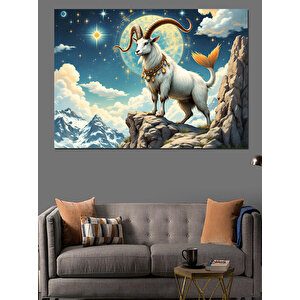 Dağ Zirvesinde Beyaz Oğlak Dekoratif Kanvas - Mdf Ahşap Tablo