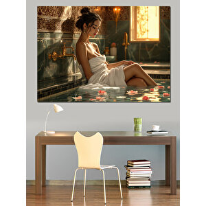 Banyoda Dinlenen Kadın Dekoratif Kanvas - Mdf Ahşap Tablo 100x140 cm