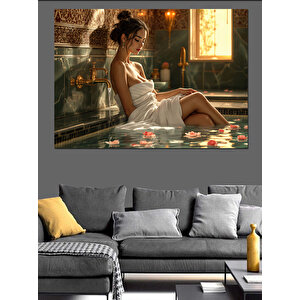 Banyoda Dinlenen Kadın Dekoratif Kanvas - Mdf Ahşap Tablo 100x140 cm