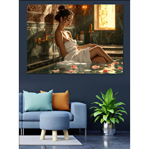 Banyoda Dinlenen Kadın Dekoratif Kanvas - Mdf Ahşap Tablo