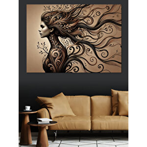 Karmaşık Saçlı Kadın Silüeti Dekoratif Kanvas - Mdf Ahşap Tablo 70x100 cm