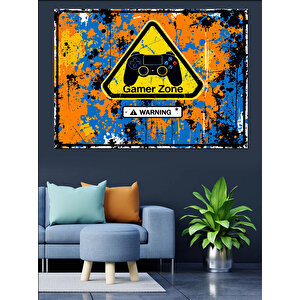 Turuncu Mavi Gamer Uyarısı Dekoratif Kanvas - Mdf Ahşap Tablo 35x50 cm
