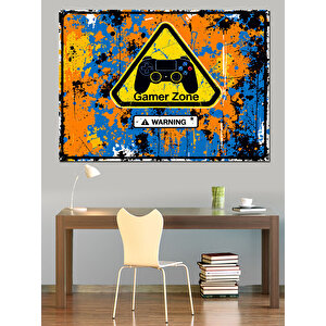 Turuncu Mavi Gamer Uyarısı Dekoratif Kanvas - Mdf Ahşap Tablo