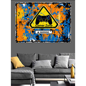 Turuncu Mavi Gamer Uyarısı Dekoratif Kanvas - Mdf Ahşap Tablo